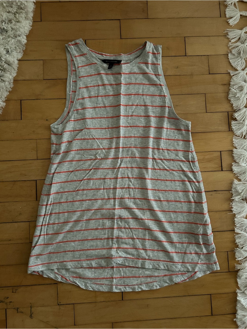 Banana Republic Gray and Coral Striped Sleeveless Tank
